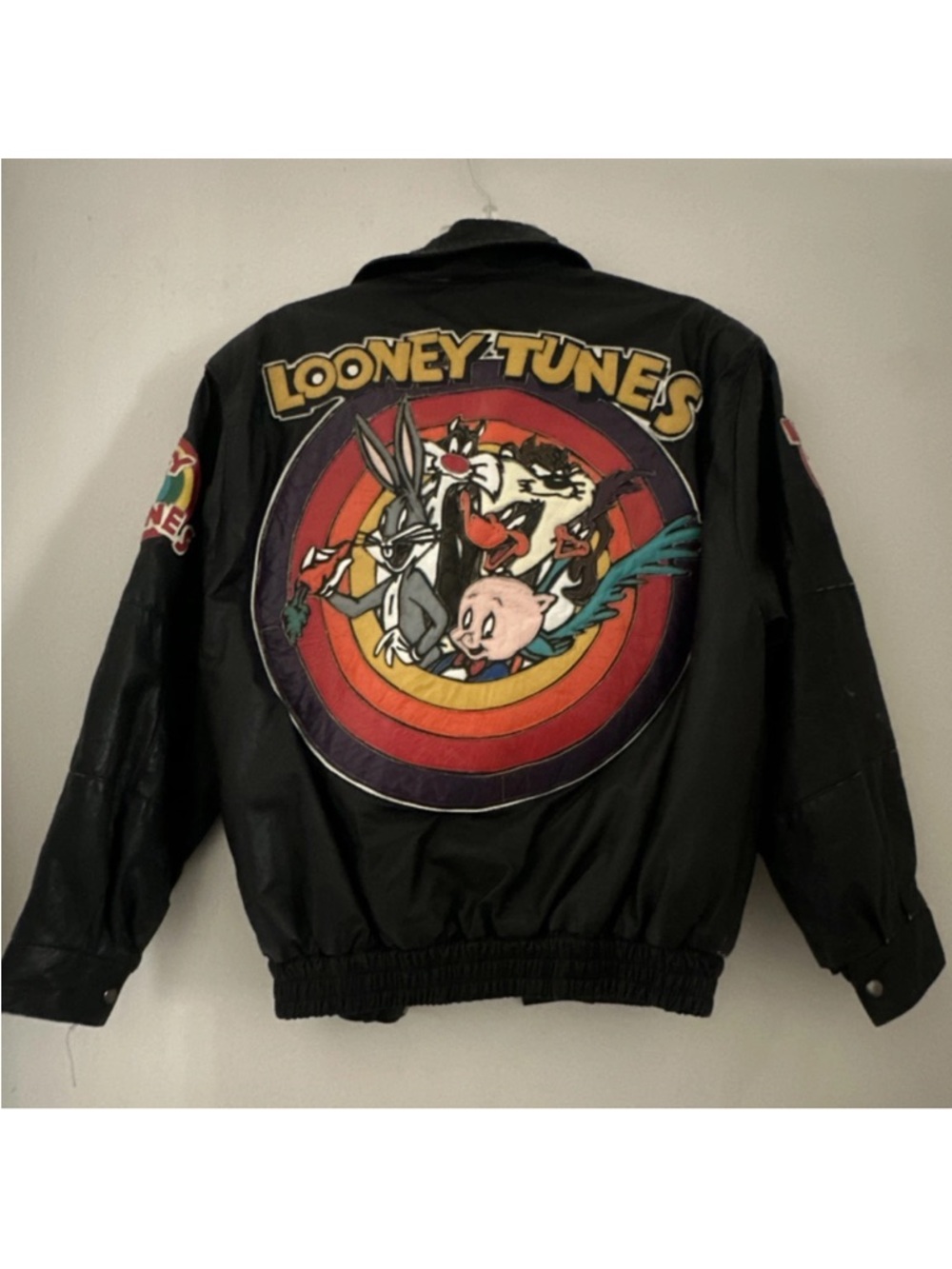 Reversible Black Genuine Leather Looney Tunes Jacket